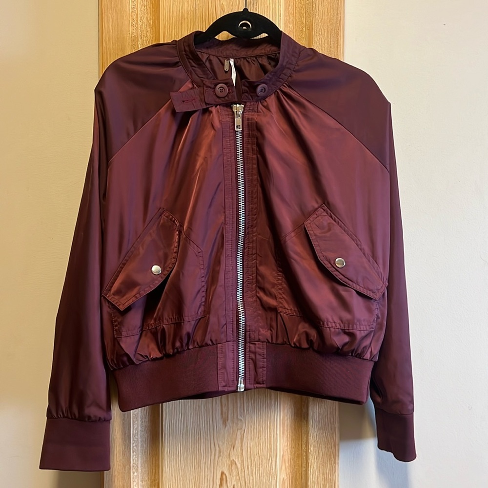 Free People cropped maroon nylon jacket